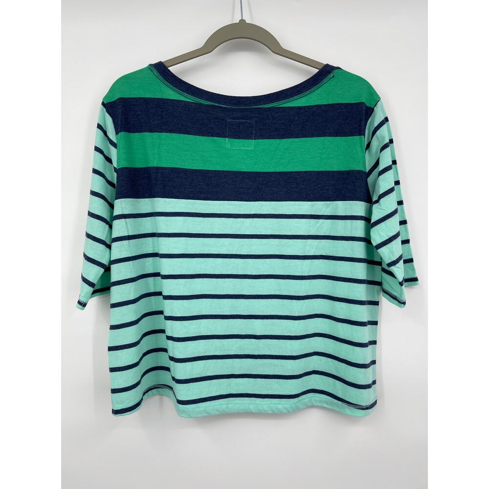 Hollister Womens Blue Green Striped 3/4 Sleeve Round Neck Shirt Top Large - Picture 8 of 8
